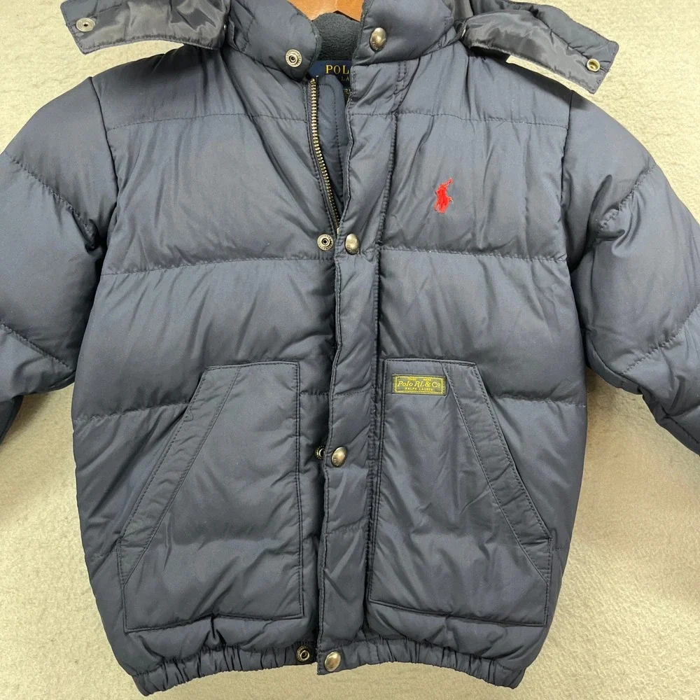 Polo Ralph Lauren Puffer Jacket Toddler 4T Navy Blue Down Hooded Coat Quilted